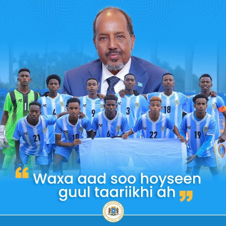 Madaxweyne Xasan Sheekh oo ugu hambalyeeyey xulka da’ yarta Soomaaliyeed ee kubadda cagta guusha taariikhiga ee ay soo hooyeen