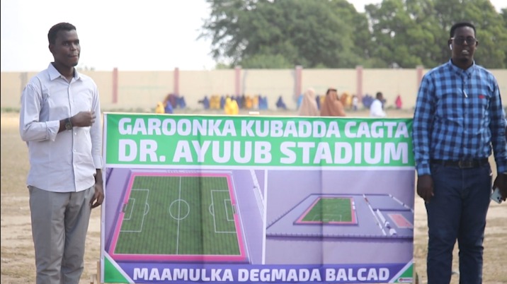 Wasiiirka dhalinyarada XFS oo Maanta Dhagaxdhigay Garooonka Kubada Cagta Dr Ayuub Jeenyo ee Ee degmada Balcad