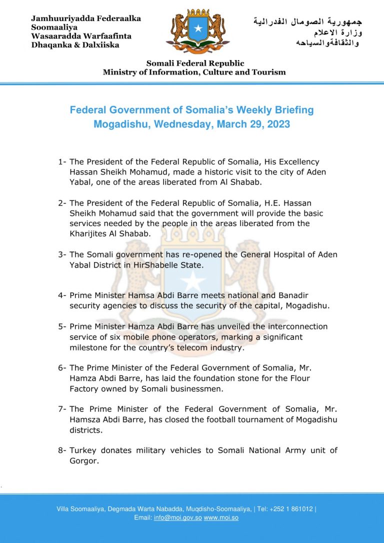 Federal Government of Somalia’s Weekly Briefing