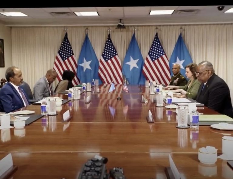 Madaxweyne Xasan Sheekh oo kulan la qaatay wasiirka gaashaandhigga Maraykanka.