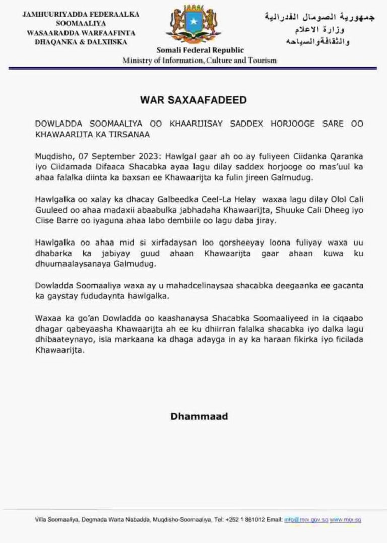 Dowladda Soomaaliya oo Khaarjisay Saddex horjooge sare oo Khawaarijta ka tirsanaa