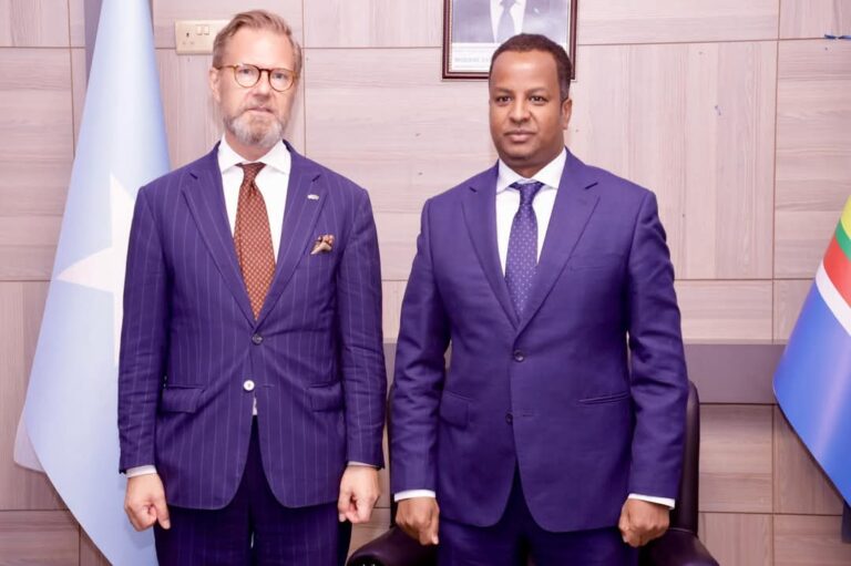 Wasiirka Arrimaha Dibadda Soomaaliya oo xafiiskiisa ku qaabilay Safiirka Sweden