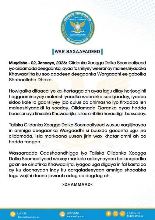 Ciidanka Xoogga Dalka oo fashiliyay weerar Khawaarijta kusoo qadeen Wargaadhi.