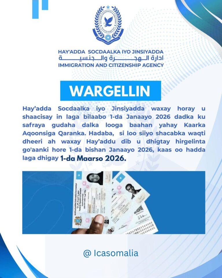 HSJ Soomaaliya oo dib u dhigtay hirgelinta sharciga Kaarka Aqoonsiga ee Safarka Gudaha.