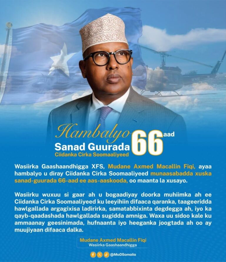 Wasiirka Gaashaandhigga oo hambalyo u diray Ciidanka Cirka sanad-guurada 66-aad ee aas-aaskooda